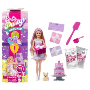 Barbie reveal party surprise, scatola con 10 sorprese a tema