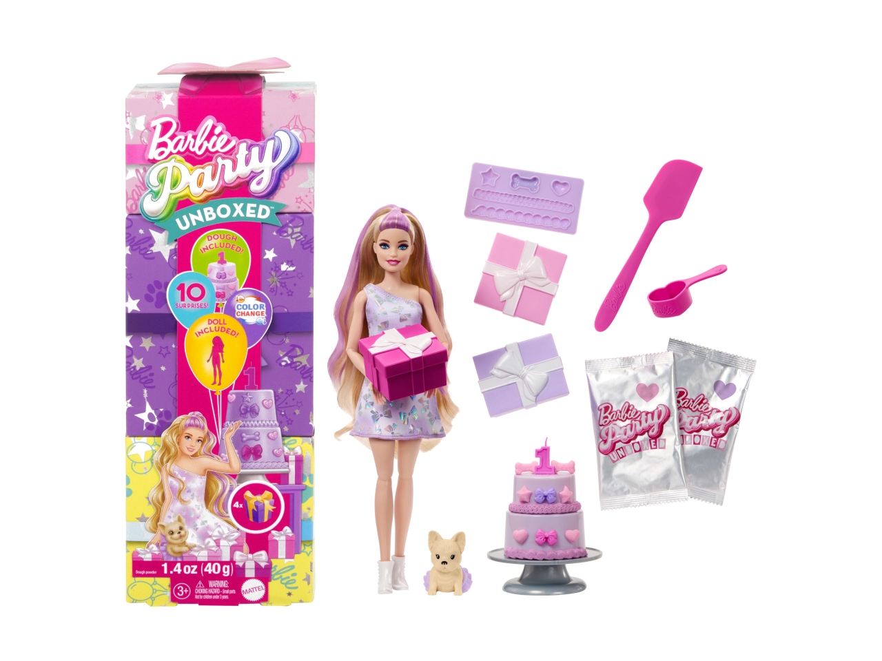 Barbie reveal party surprise, scatola con 10 sorprese a tema